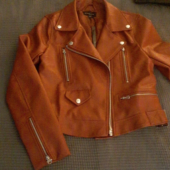 NWT Faux Leather Cognac Biker Jacket - Picture 4 of 4